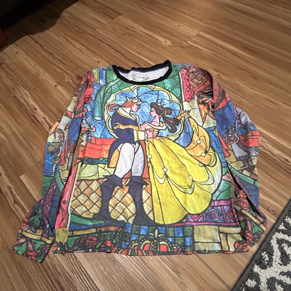 Disney Graphic Beauty and the Beast Long Sleeve Tee with Stained Glass Size Smal